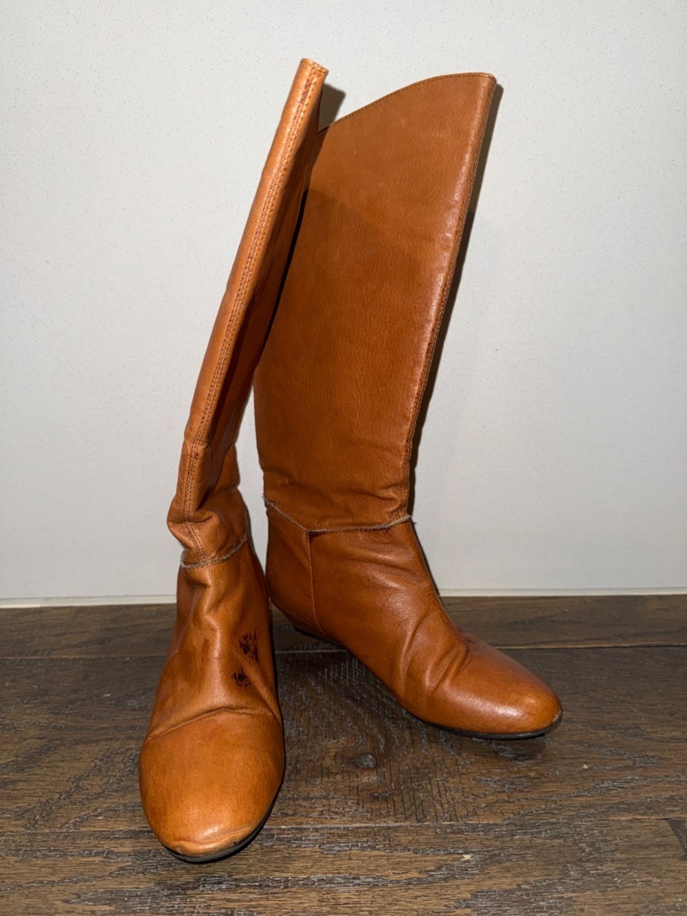 Steve Madden Barton Tan Leather Knee High Wedge Boots Size 6.5 Cognac Brown